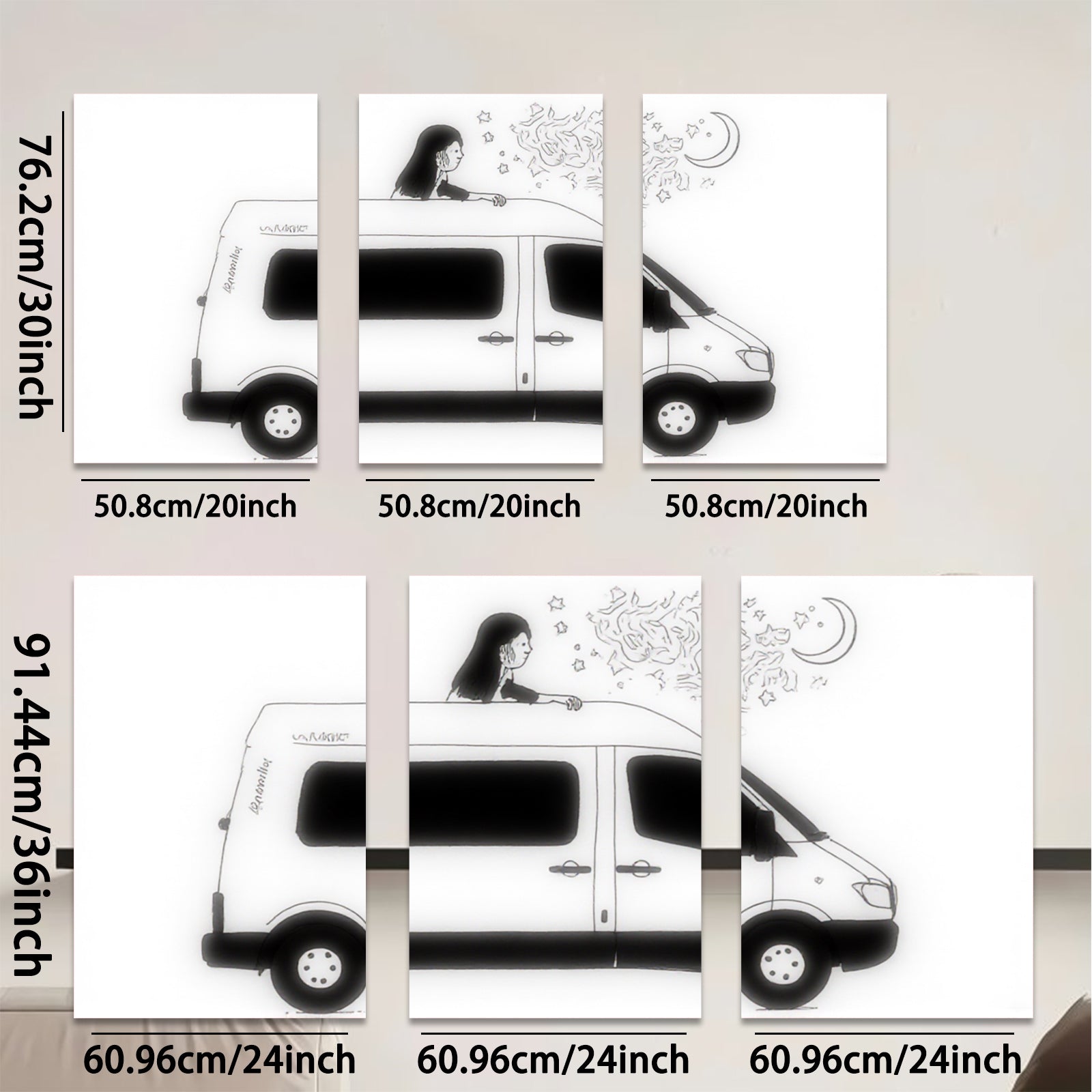 2D flat 1pc whimsical van life road trip adventure bedroom living room gallery wall decor farmhouse modern minimalist aesthetic