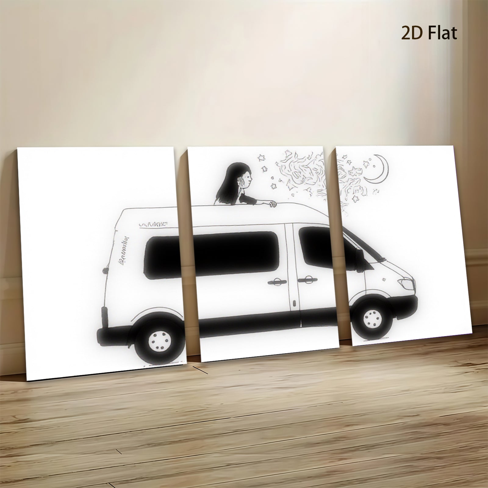 2D flat 1pc whimsical van life road trip adventure bedroom living room gallery wall decor farmhouse modern minimalist aesthetic