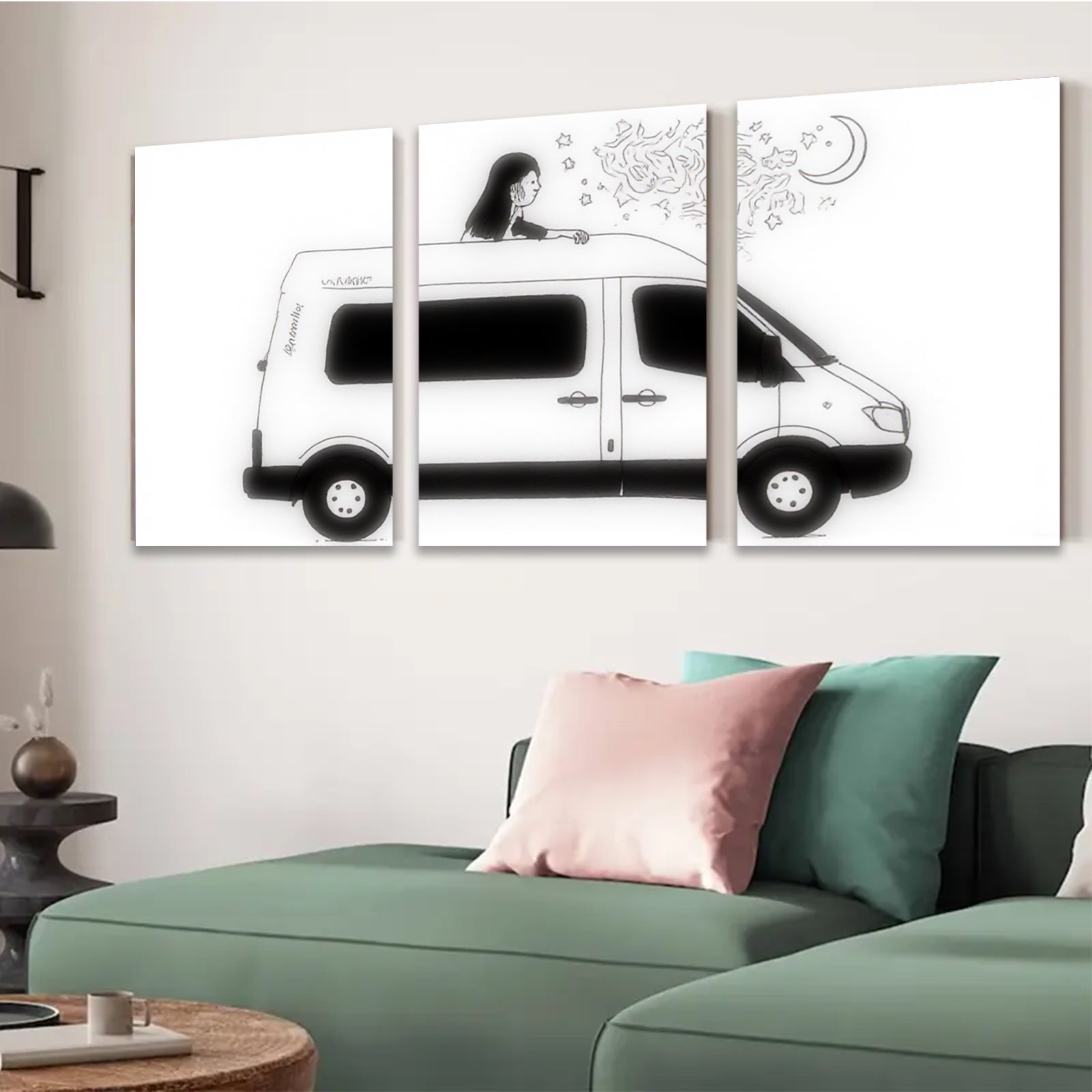 2D flat 1pc whimsical van life road trip adventure bedroom living room gallery wall decor farmhouse modern minimalist aesthetic