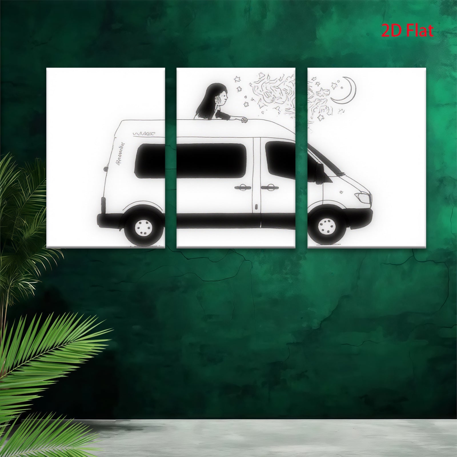 2D flat 1pc whimsical van life road trip adventure bedroom living room gallery wall decor farmhouse modern minimalist aesthetic