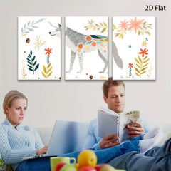 2D flat 1pc whimsical woodland wolf botanical illustration gallery wall art bedroom living room farmhouse modern minimalist cozy