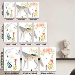 2D flat 1pc whimsical woodland wolf botanical illustration gallery wall art bedroom living room farmhouse modern minimalist cozy