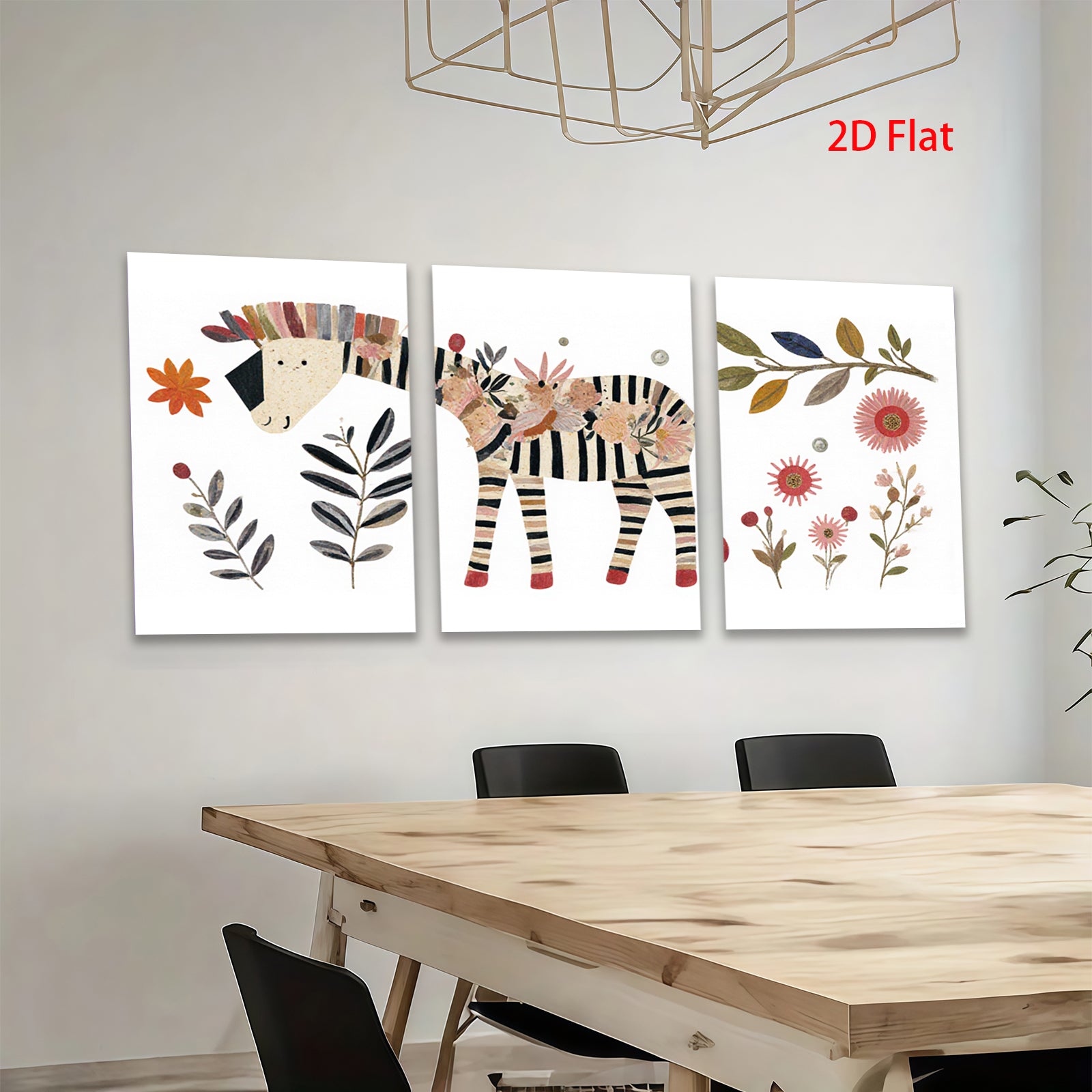 2D flat 1pc whimsical zebra botanical wall art print for kids room nursery playroom decor modern farmhouse aesthetic gallery wrapped canvas