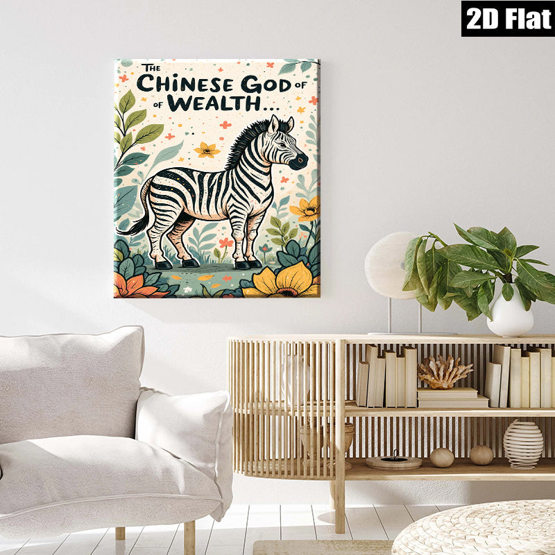 2D flat 1pc whimsical zebra portrait botanical wall art living room bedroom decor farmhouse style gallery wrapped canvas prints modern minimalist aesthetic