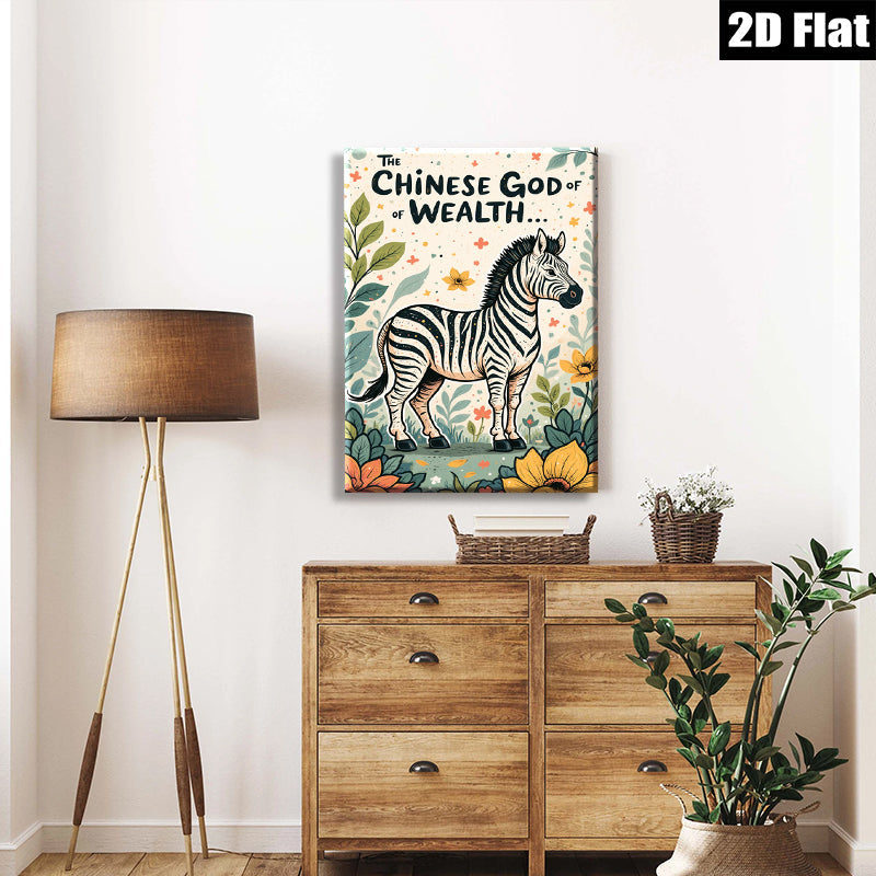 2D flat 1pc whimsical zebra portrait botanical wall art living room bedroom decor farmhouse style gallery wrapped canvas prints modern minimalist aesthetic
