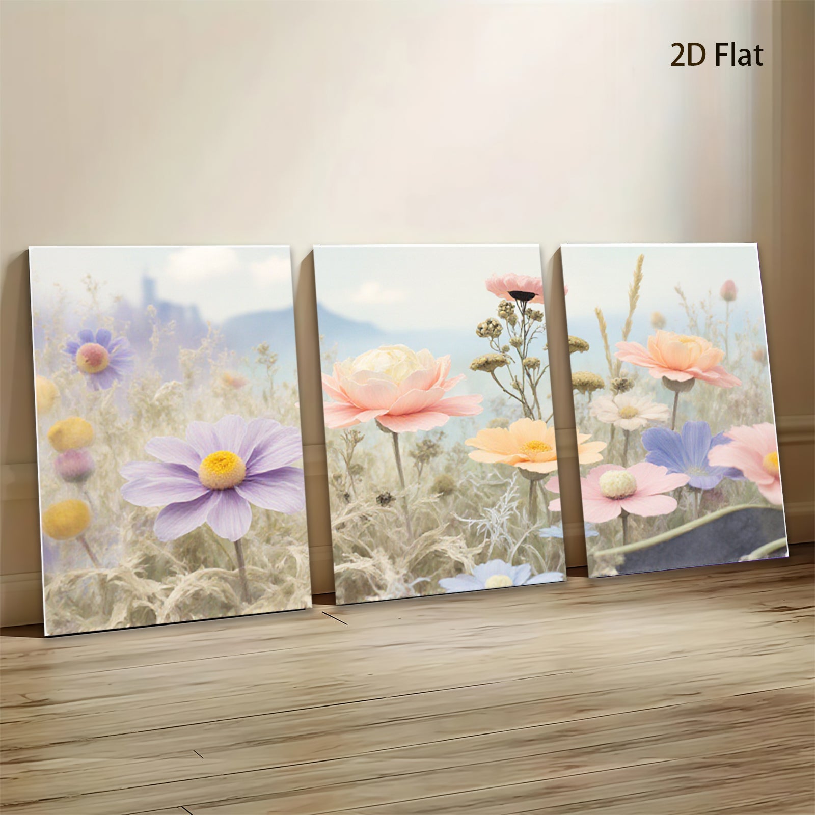 2D flat 1pc wildflower meadow bloom canvas wall art for living room bedroom home decor farmhouse style botanical prints cozy gallery wrapped modern aesthetic