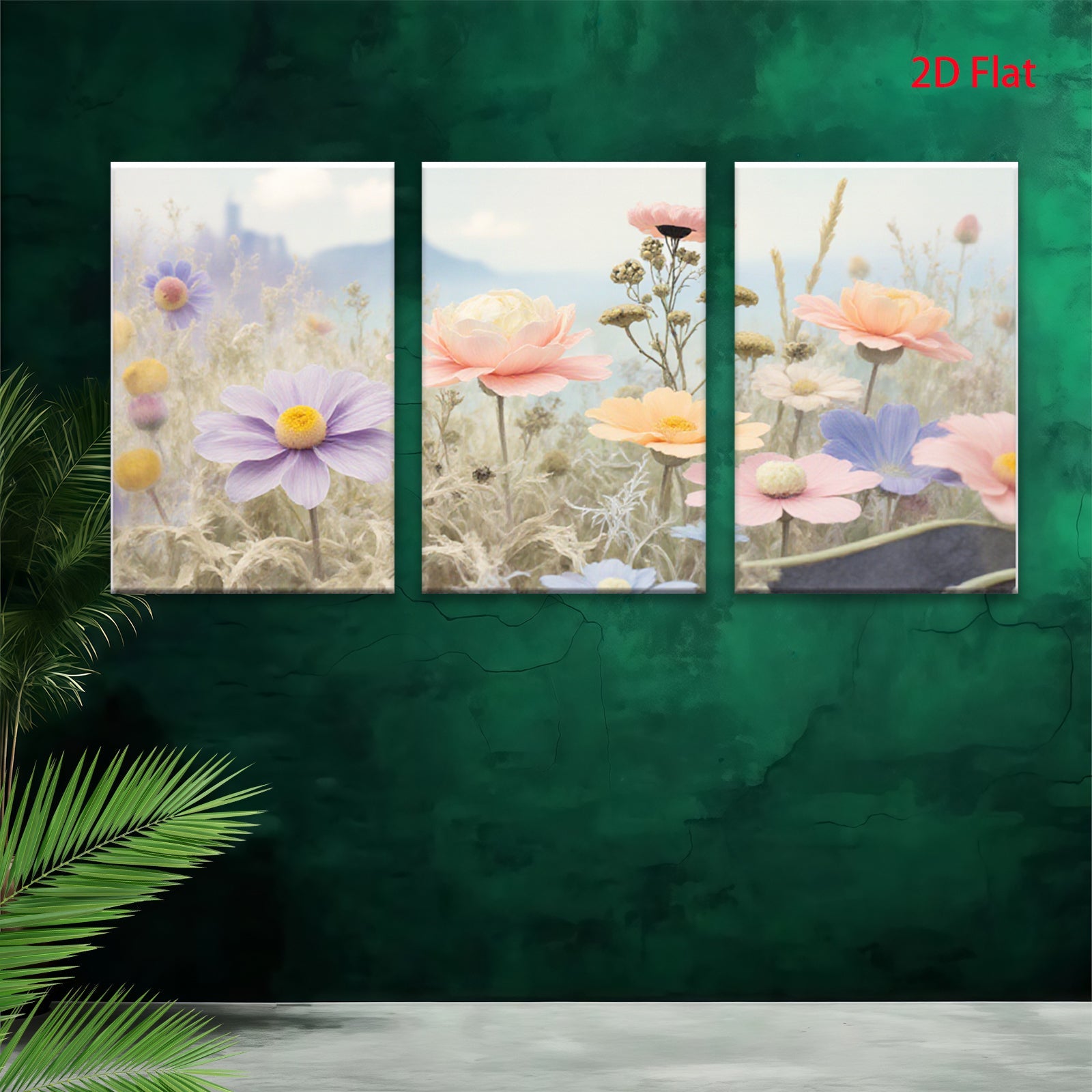 2D flat 1pc wildflower meadow bloom canvas wall art for living room bedroom home decor farmhouse style botanical prints cozy gallery wrapped modern aesthetic