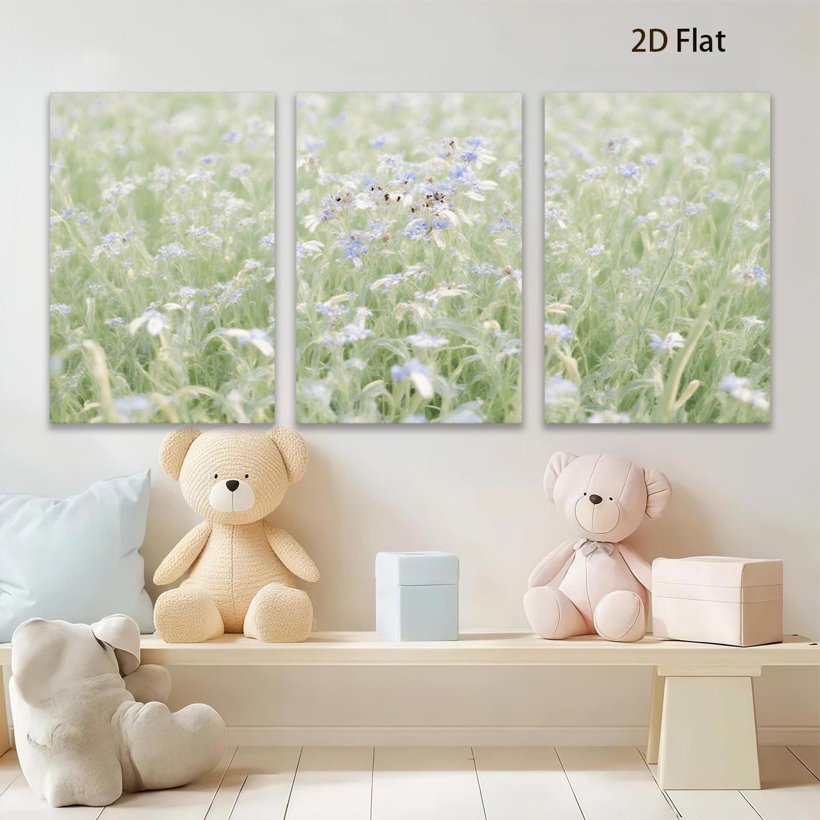 2D flat 1pc wildflower meadow spring bloom rustic farmhouse wall decor living room bedroom kitchen gallery wrapped canvas print modern botanical art