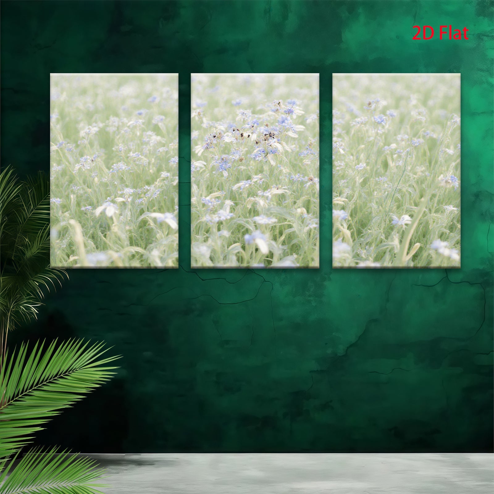 2D flat 1pc wildflower meadow spring bloom rustic farmhouse wall decor living room bedroom kitchen gallery wrapped canvas print modern botanical art