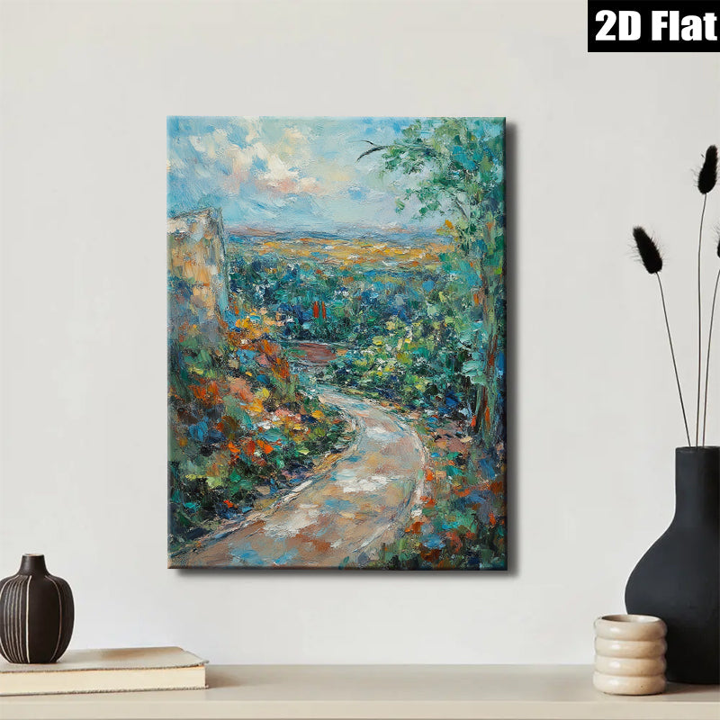 2D flat 1pc winding country road landscape wall art canvas prints for living room bedroom home office decor farmhouse style gallery wrapped ready to hang modern art
