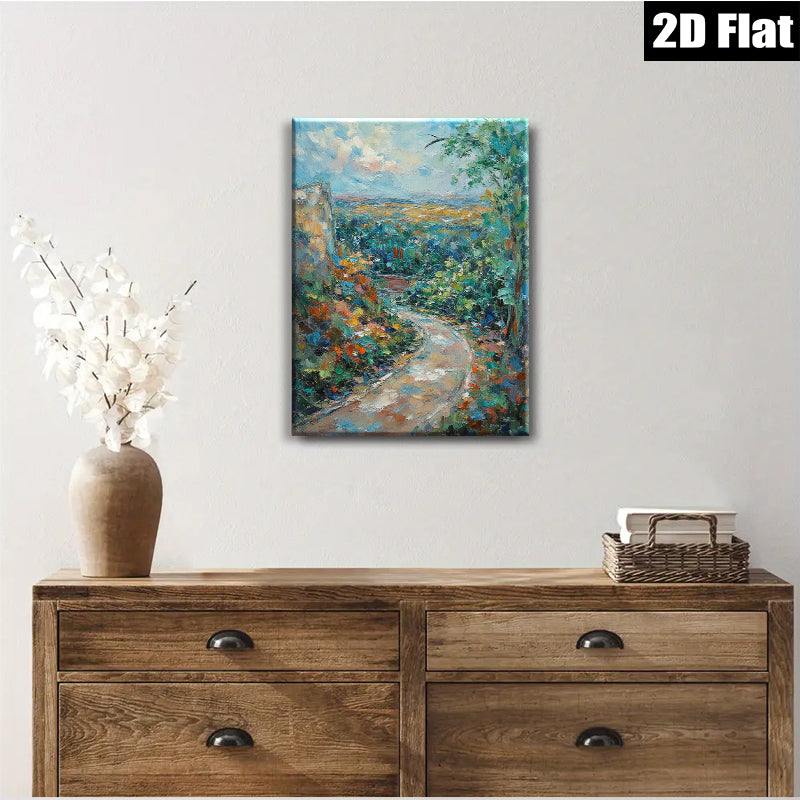 2D flat 1pc winding country road landscape wall art canvas prints for living room bedroom home office decor farmhouse style gallery wrapped ready to hang modern art