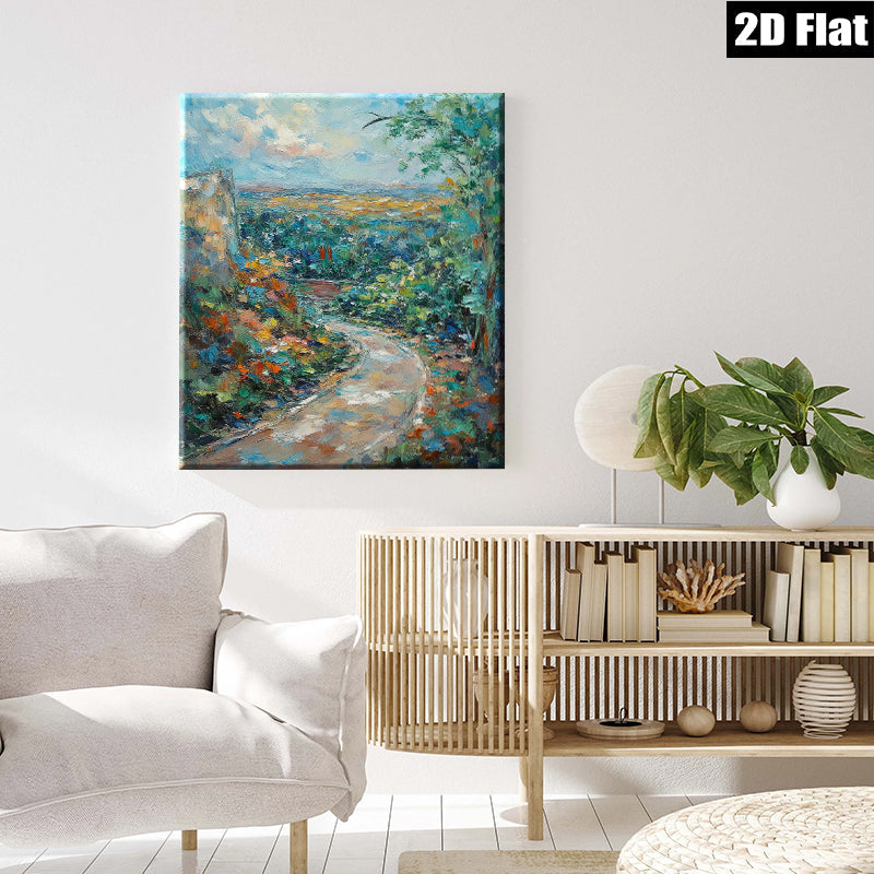 2D flat 1pc winding country road landscape wall art canvas prints for living room bedroom home office decor farmhouse style gallery wrapped ready to hang modern art