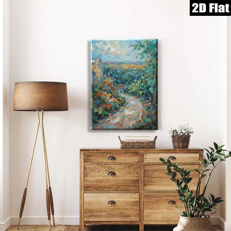 2D flat 1pc winding country road landscape wall art canvas prints for living room bedroom home office decor farmhouse style gallery wrapped ready to hang modern art