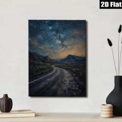 2D flat 1pc winding road under starry night sky bedroom living room wall decor farmhouse modern gallery wrapped canvas print