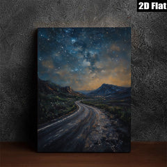 2D flat 1pc winding road under starry night sky bedroom living room wall decor farmhouse modern gallery wrapped canvas print