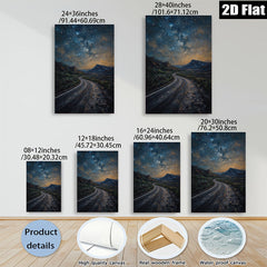 2D flat 1pc winding road under starry night sky bedroom living room wall decor farmhouse modern gallery wrapped canvas print