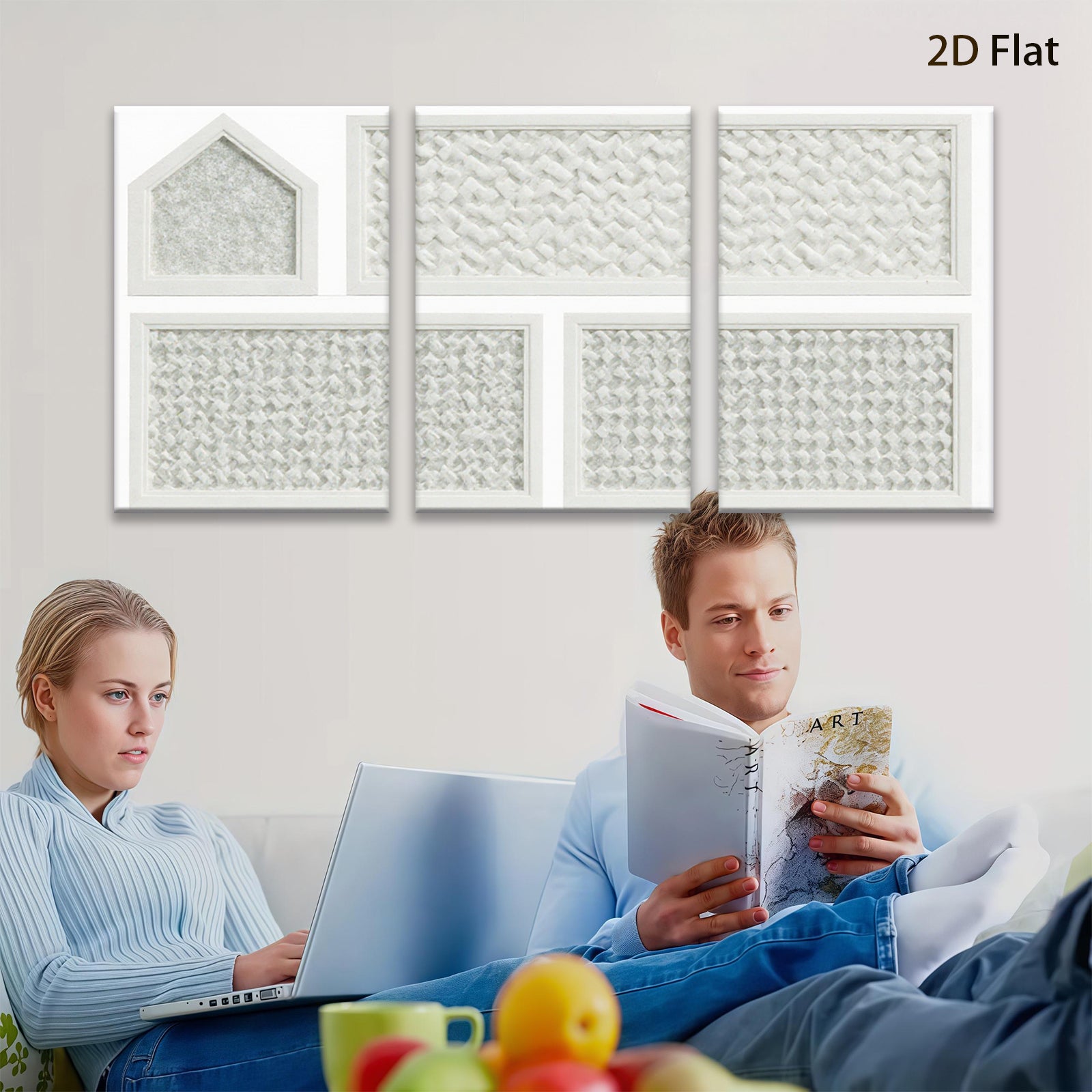2D flat 1pc woven texture farmhouse wall art decor for living room bedroom kitchen modern gallery wrapped canvas prints ready to hang