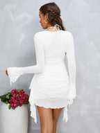 Lace Up Flared Sleeve Dress - View 20 | WEUXS