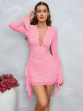 Lace Up Flared Sleeve Dress - View 13 | WEUXS