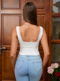 Lace trim square neck tank top - View 8 | WEUXS
