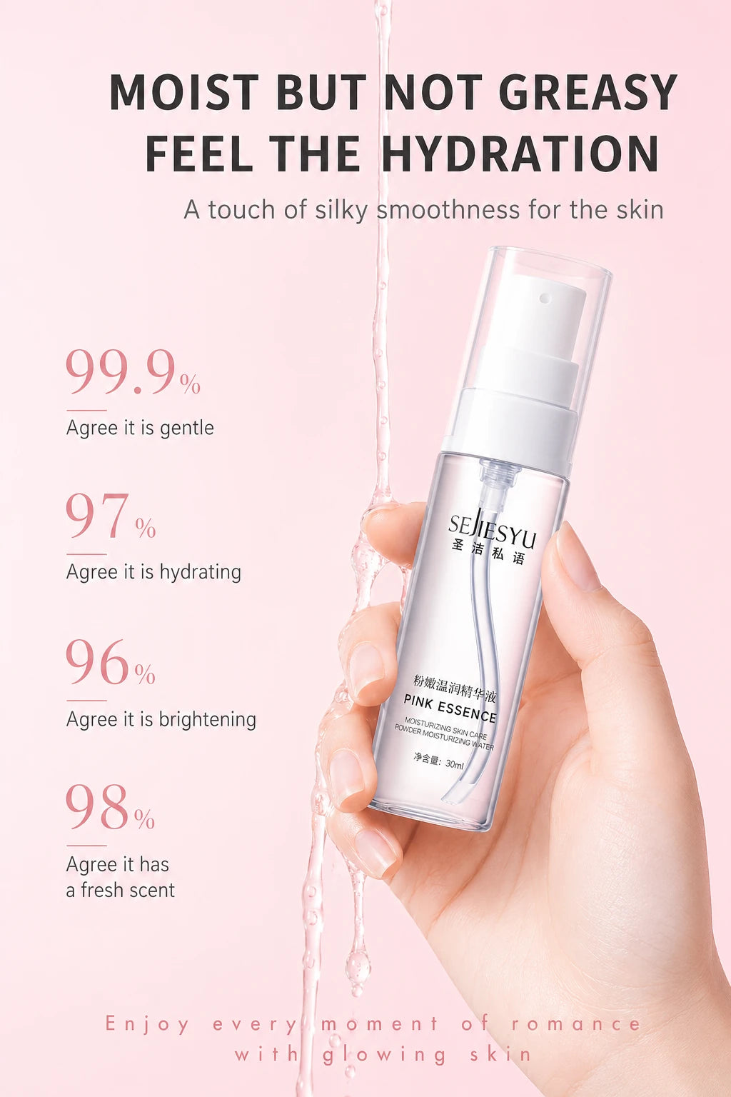 Nourishing skin serum bottle with pink packaging and rose imagery - View 8 | WEUXS