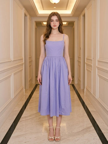 Scoop Neck Midi Dress | Cotton Blend A-Line Dress