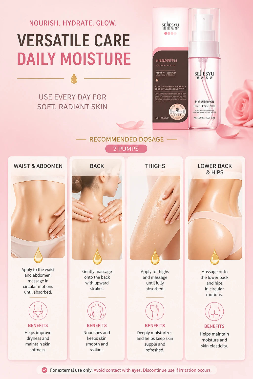 Nourishing skin serum bottle with pink packaging and rose imagery - View 10 | WEUXS