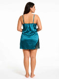 Elegant Satin Lace Trim Pajama Top & Shorts Set