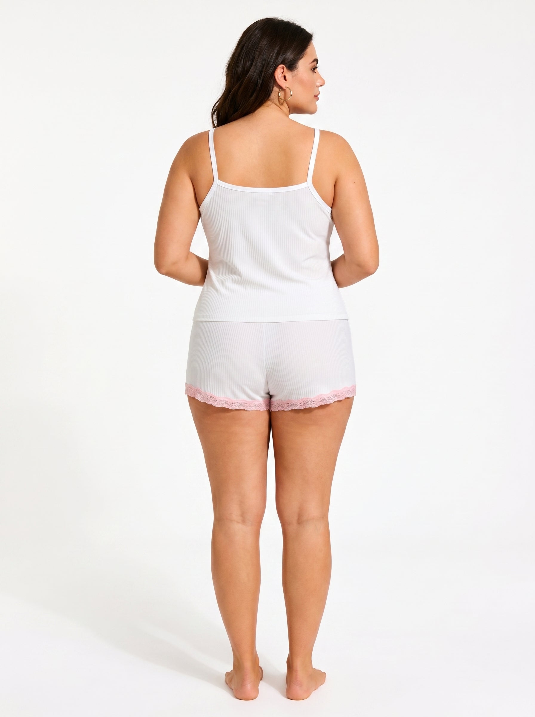 Ribbed Lace Trim Pajama Set Secondary image