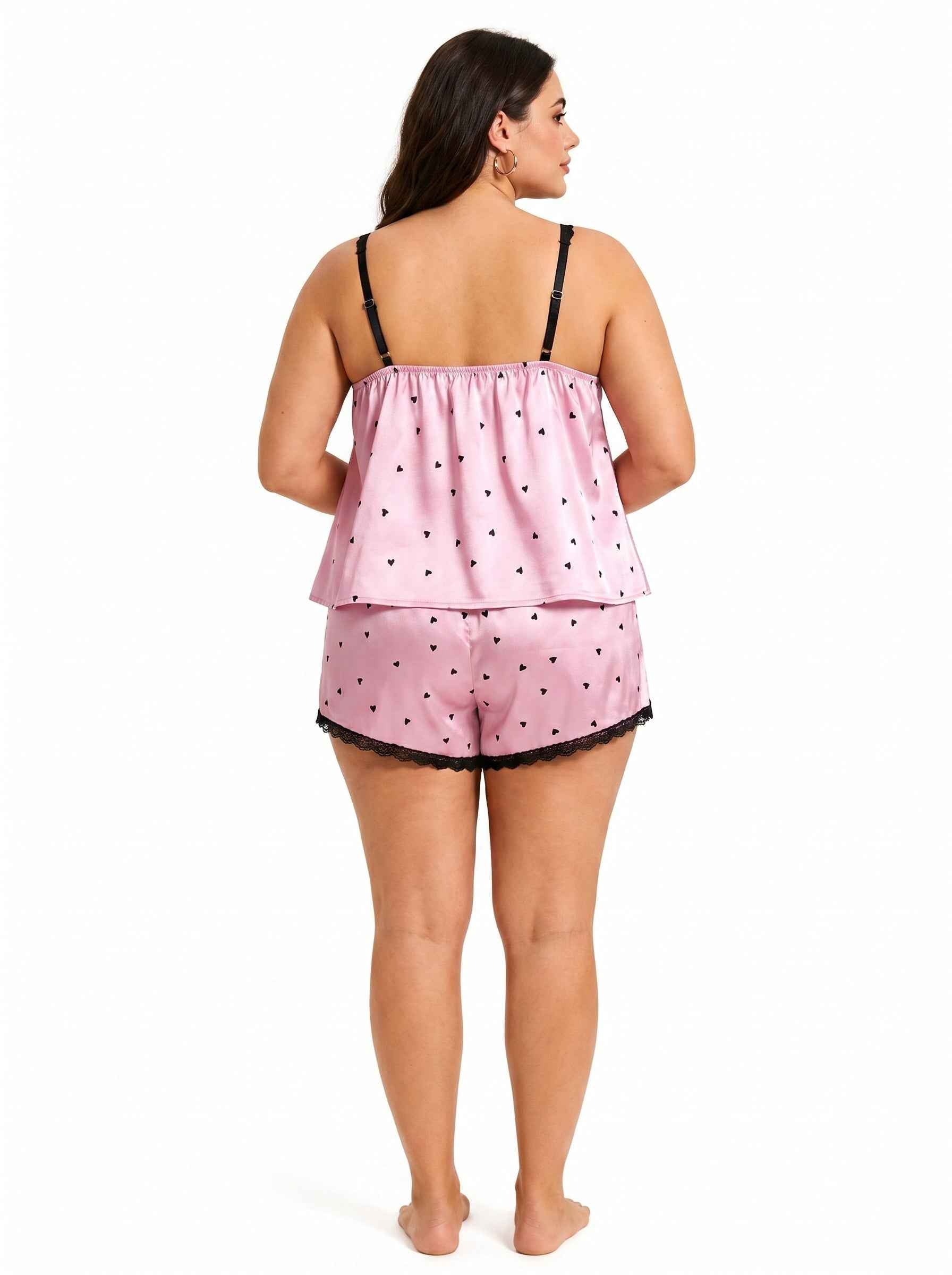 Satin Pajama Set with Lace Trim