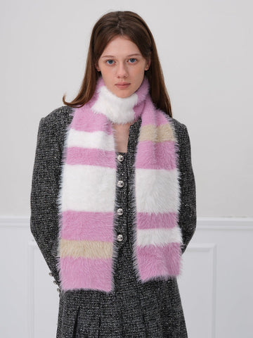Soft Striped Eyelash Knit Scarf