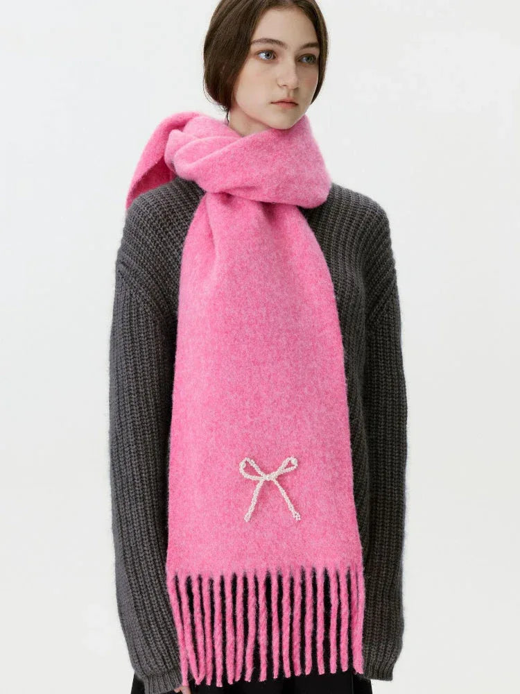 Wool Blend Pearl Bow Scarf - WEUXS