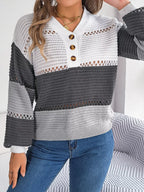 Color block knit henley sweater - View 9 | WEUXS