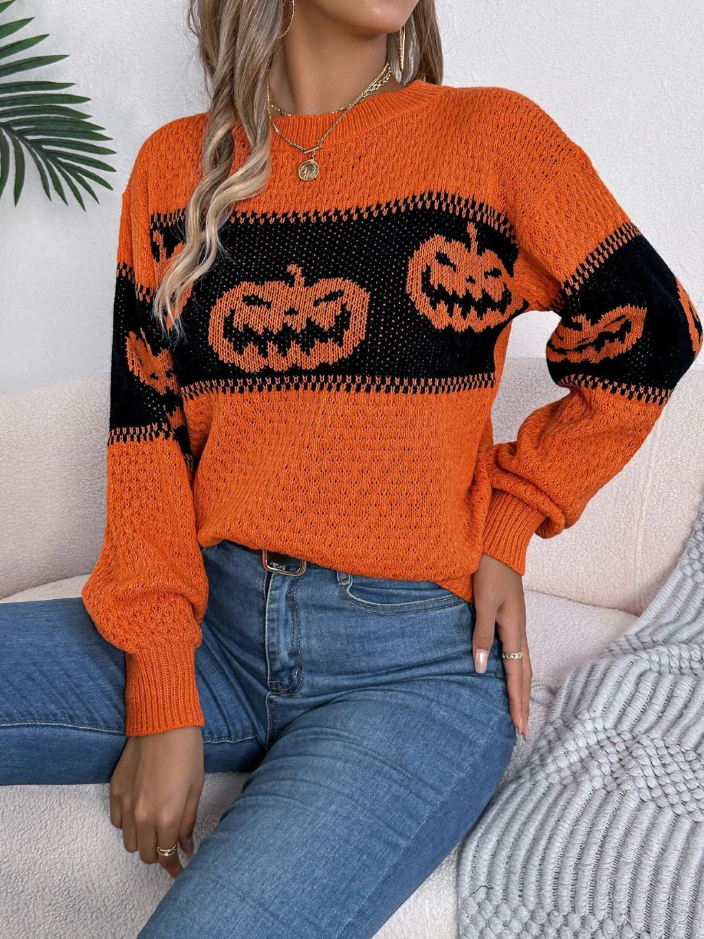 Festive Pumpkin Patch Knit Sweater - View 6 | WEUXS