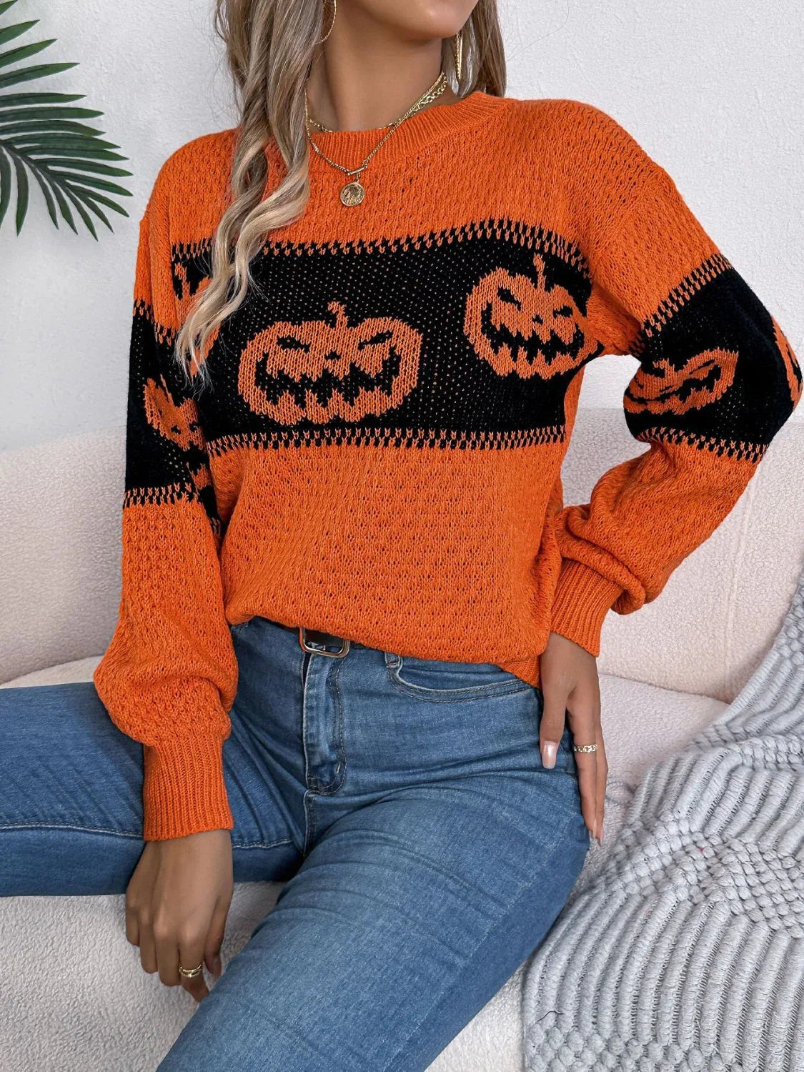 Festive Pumpkin Patch Knit Sweater - View 6 | WEUXS
