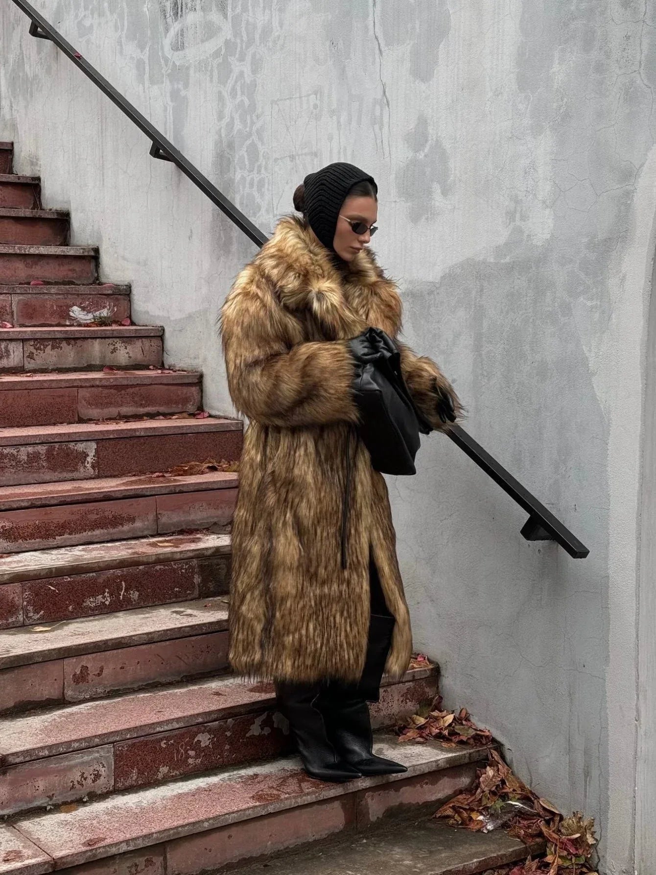 Opulent Caramel Faux Fur Maxi Coat - WEUXS