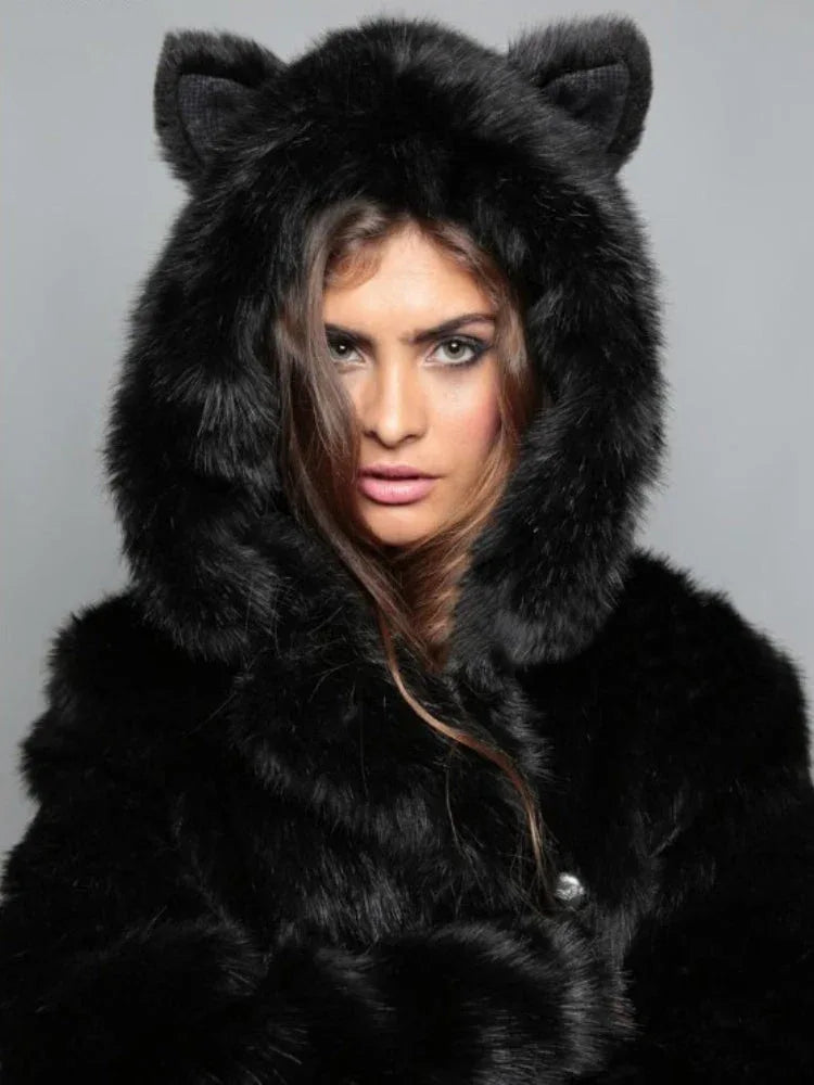Wildcat Leopard Print Faux Fur Coat - WEUXS