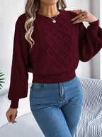 Cable knit crew neck sweater with lantern sleeves - View 14 | WEUXS