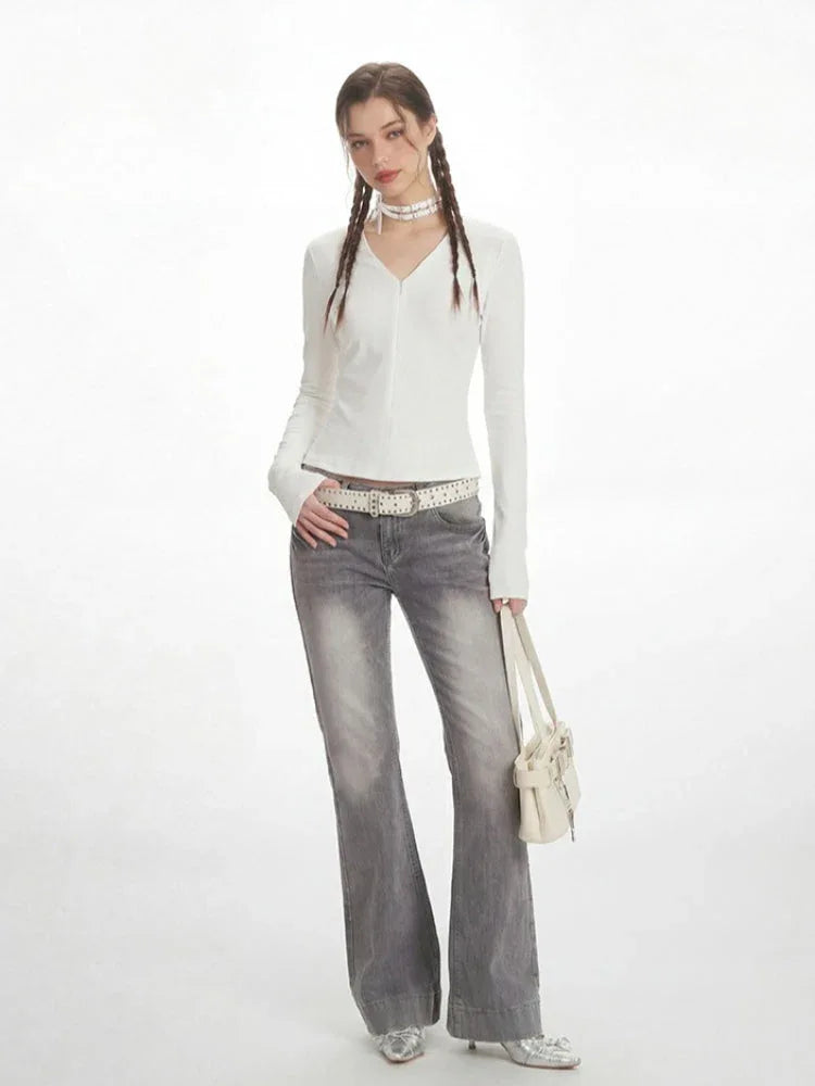 Long Sleeve V-Neck Top - View 6 | WEUXS