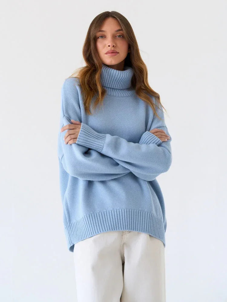 Oversized High Neck Knit Sweater - View 15 | WEUXS