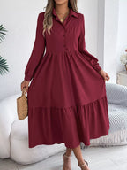 Navy Blue Ruffled Tiered Shirt Dress - View 27 | WEUXS