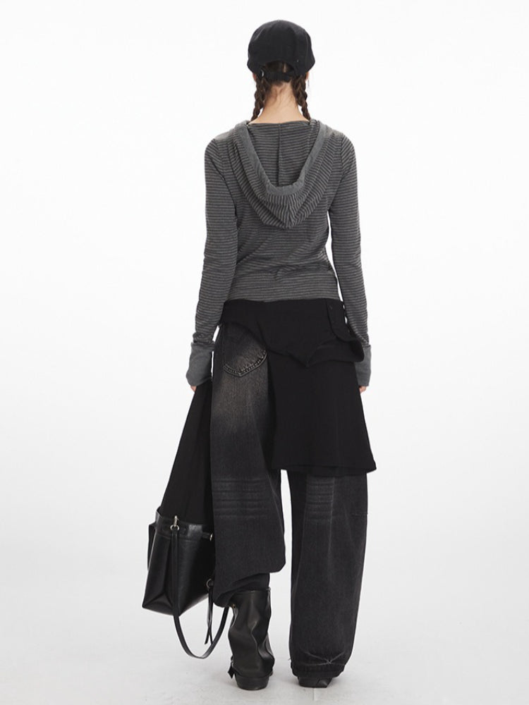 Y2K Grunge Striped Hooded Henley Top