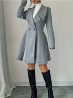 Genevieve Fit & Flare Wool Coat Dress in heather grey - View 6 | WEUXS