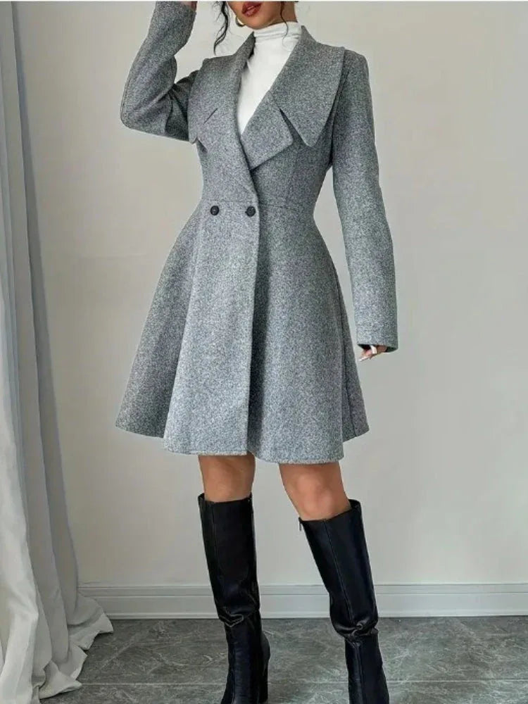 Genevieve Fit & Flare Wool Coat Dress in heather grey - View 6 | WEUXS