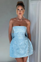Jacquard Bow Mini Dress - View 13 | WEUXS