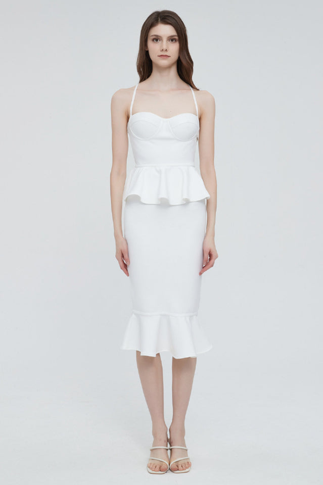 Strappy Peplum Frill Hem Bandage Midi Dress | Dress In Beauty