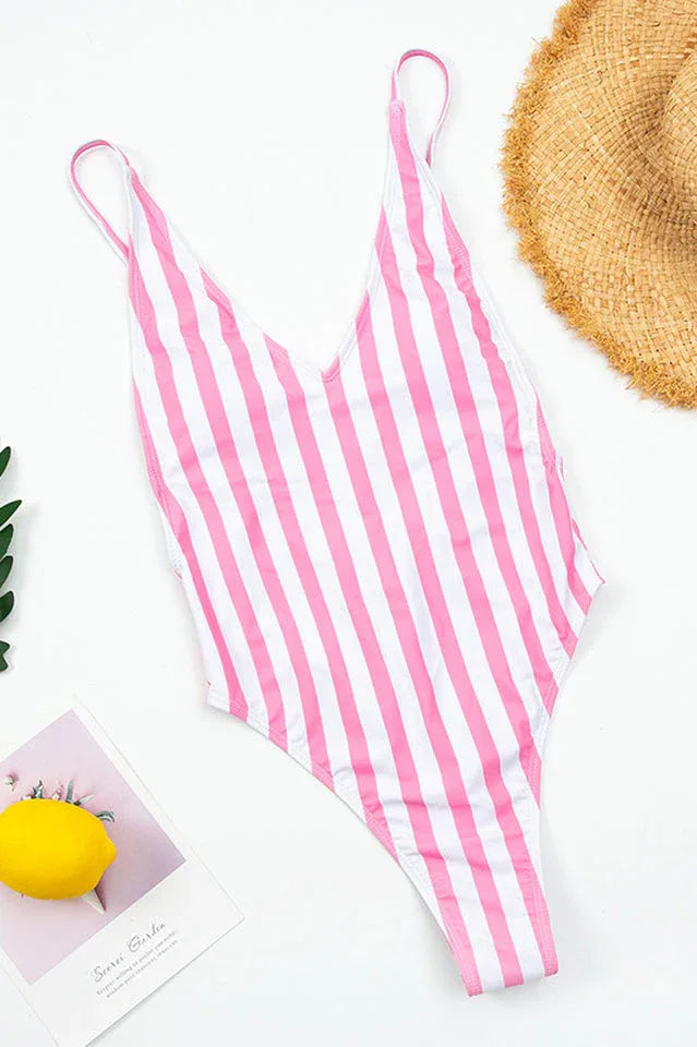 Women's one piece swimsuit with vertical stripes - View 16 | WEUXS
