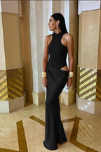 Asymmetrical Cut Out Maxi Dress in Coffee - View 25 | WEUXS