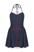 Melody Pinstripe Halter Drop Waist Mini Dress | Dress In Beauty