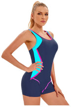 fitted one-piece swimsuit with color-blocked panels and racerback straps - View 23 | WEUXS